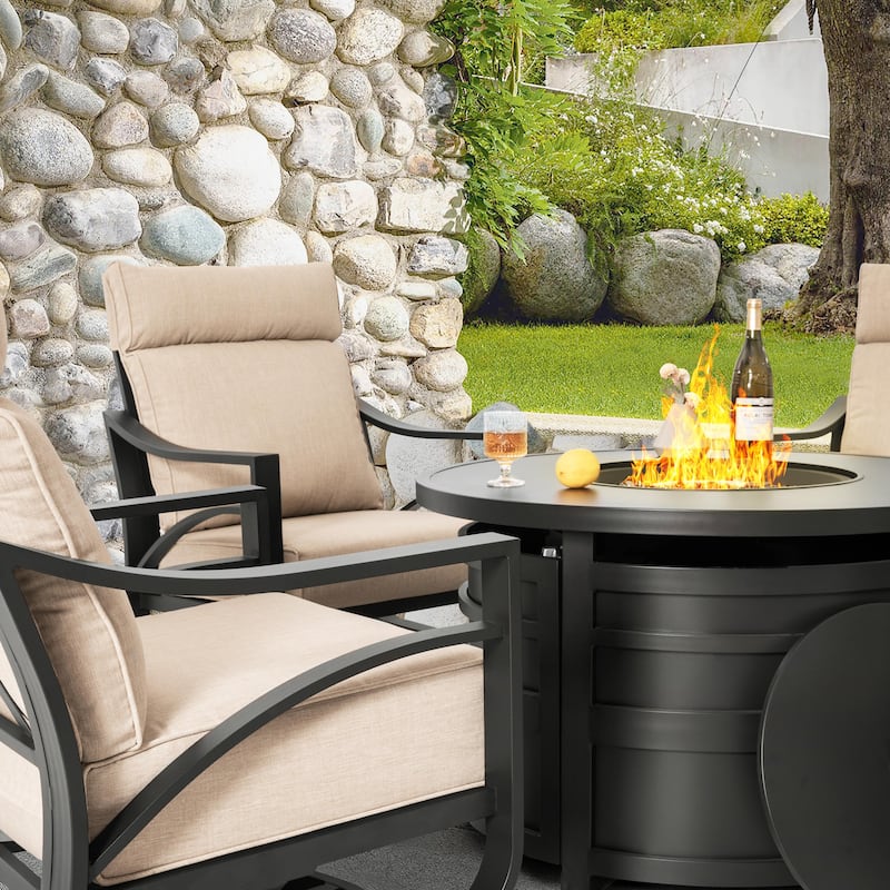 Outdoor 50,000 BTU Aluminum Propane Gas Fire Pit Set with Swivel Chairs