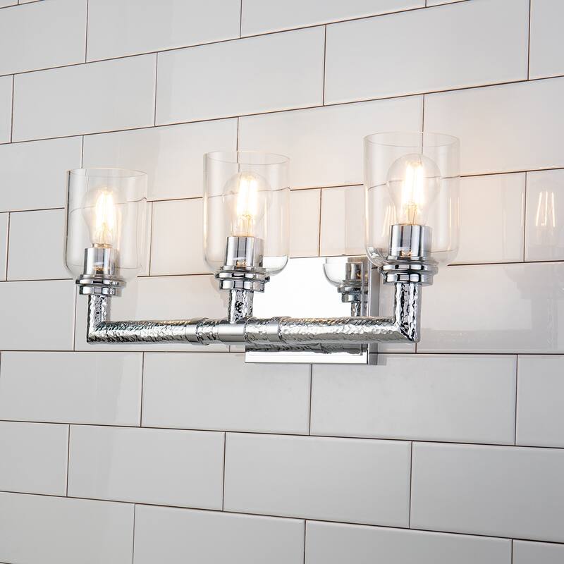 3 Light Hammered Bath Bar in Chrome