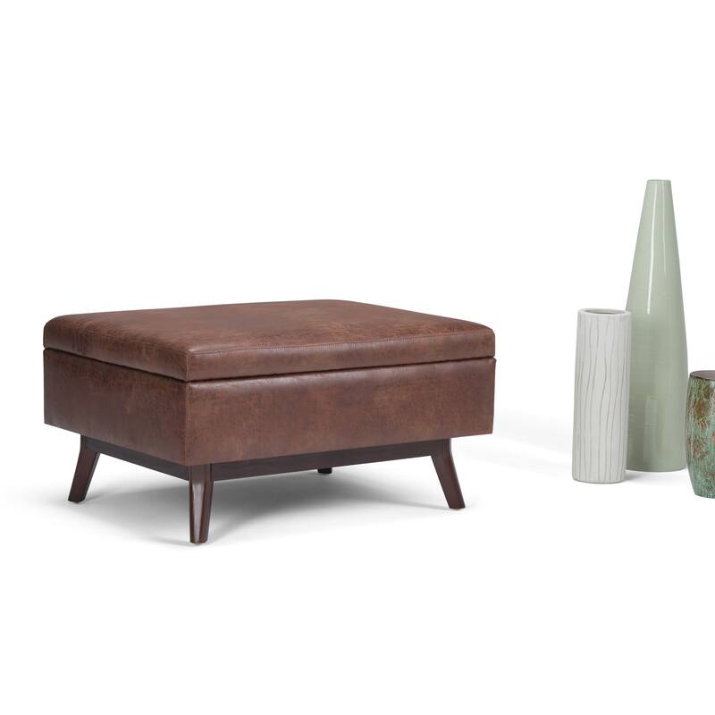 Wyndenhall Ethan Mid-century Modern Rectangular Table Ottoman - 34"w x 26"d x 18.5"h - Distressed Chestnut Brown
