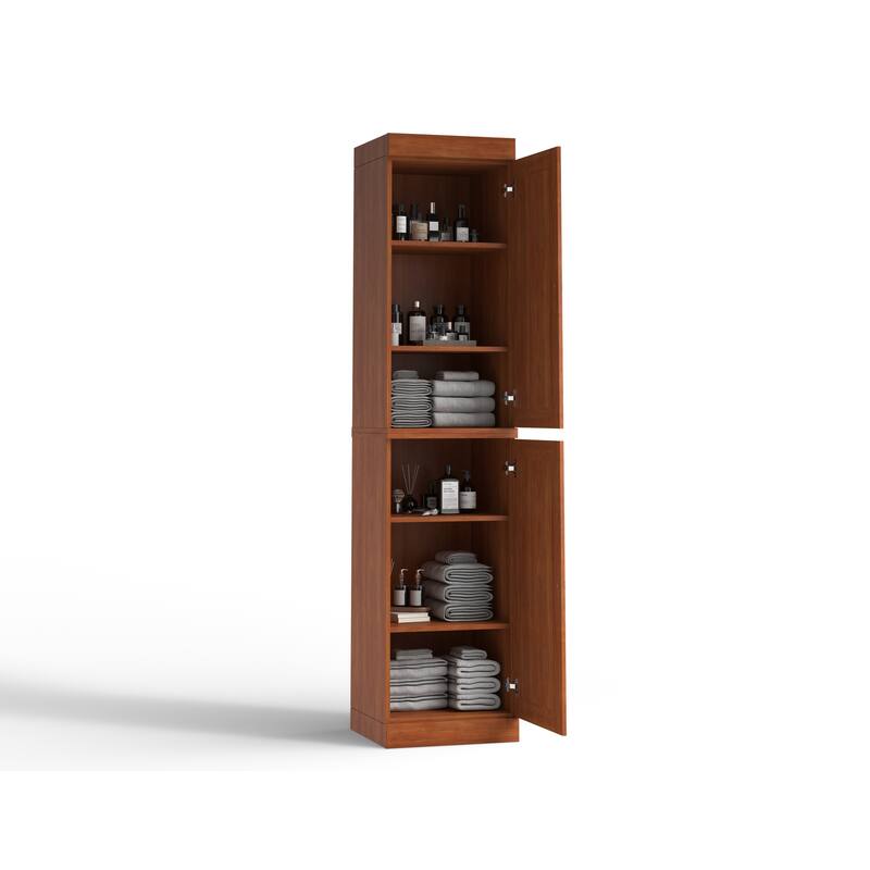 100% Solid Wood Tall Freestanding Bathroom Linen Cabinet with Doors, Adjustable Shelves, Modular Storage, 16.5" W x 71.5" H