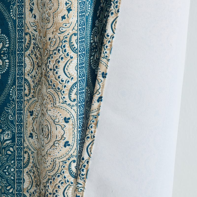HLC.ME William Boho Damask Striped Window Back Tab Rod Pocket Curtains - Light Blocking Darkening Panels, Set of 2
