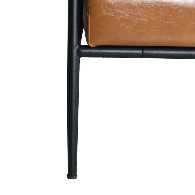 Mid-Century Modern Accent Chair with Padded Backrest and Metal Frame,Faux Leather Upholstered Armchair for Living Room,Bedroom