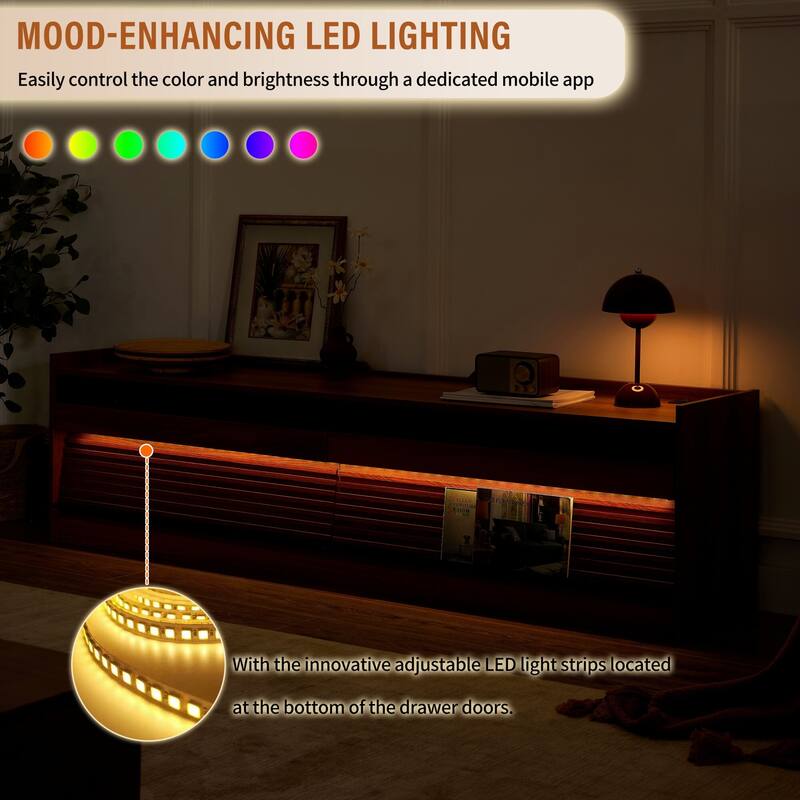Sleek Modern TV Stand with LED Light Strip and Built-in Charging Ports by Harper&Bright Designs