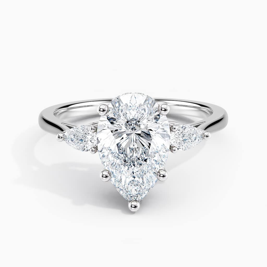Auriya 14K Gold Lab Grown Diamond Pear Shape Petite Modern Three Stone Hidden Halo Engagement Ring 1.27 - 5.27ct. tw. (E-F, VS)