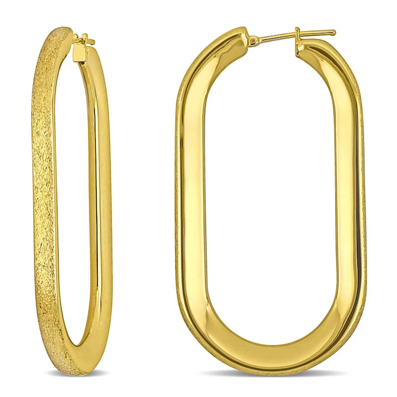 Miadora 59mm Oval Hoop Satin Finish Earrings in 14K Yellow Gold