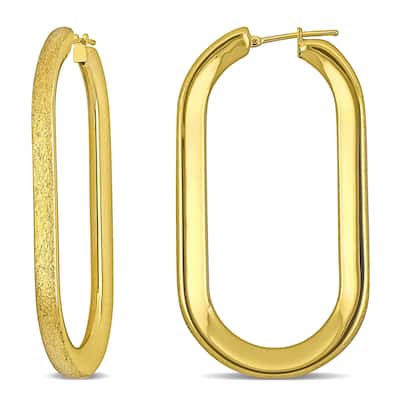Miadora 59mm Oval Hoop Satin Finish Earrings in 14K Yellow Gold