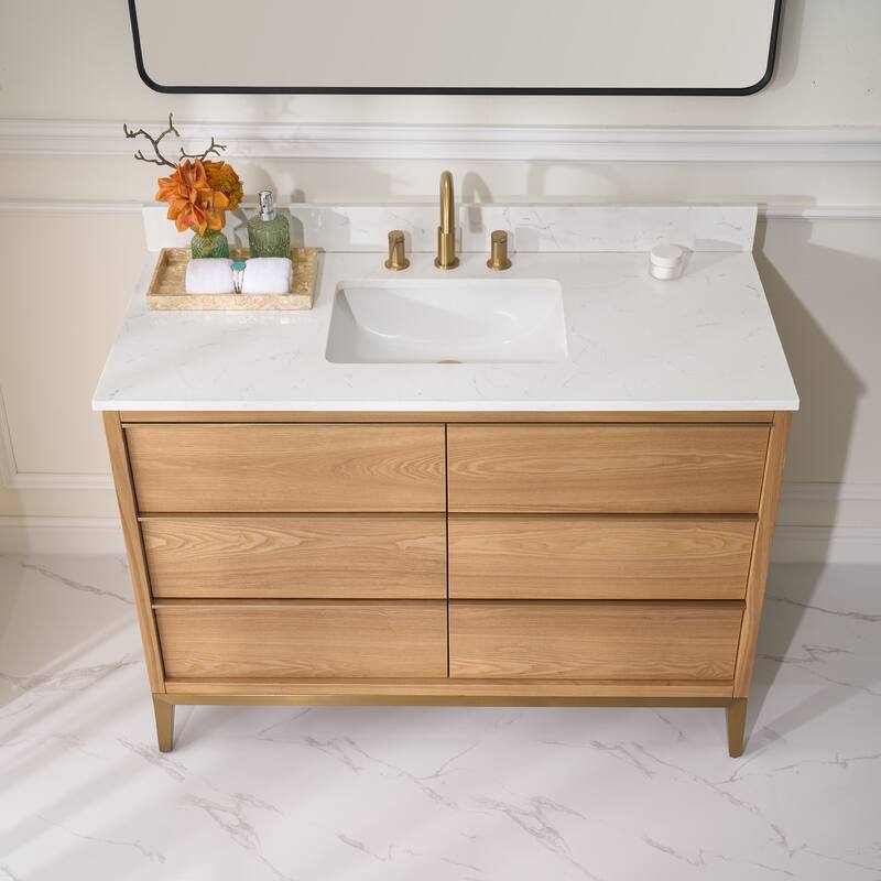36"/48"/60" W Width Solid Wood Bathroom Vanity with Stain-resistant Carrera White Quartz Top and Sink