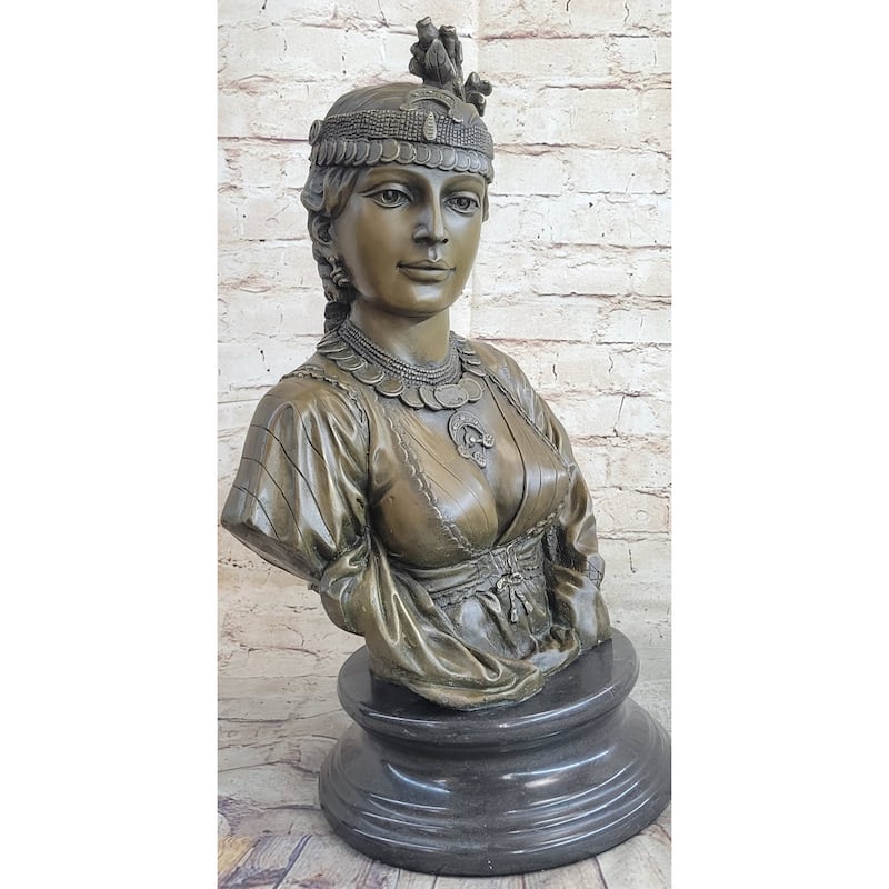 Native American Bust Of Woman Pocahontas Bronze Statue Sculpture Figure 19 Inches X 11 Inches