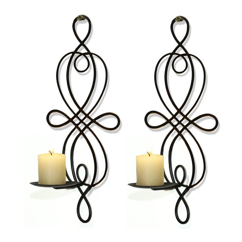 Adeco Brown Iron Vertical Wall Hanging Candle Holder Sconce (Set of 2)