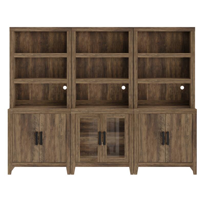 WAMPAT Tall Bookshelf with Doors, Farmhouse Bookcase with Open Shelves for Living Room & Home Office