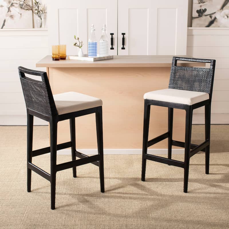 SAFAVIEH 29-inch Darin Black/ White Cushion Barstool - 15.8" x 20.5" x 38.8"