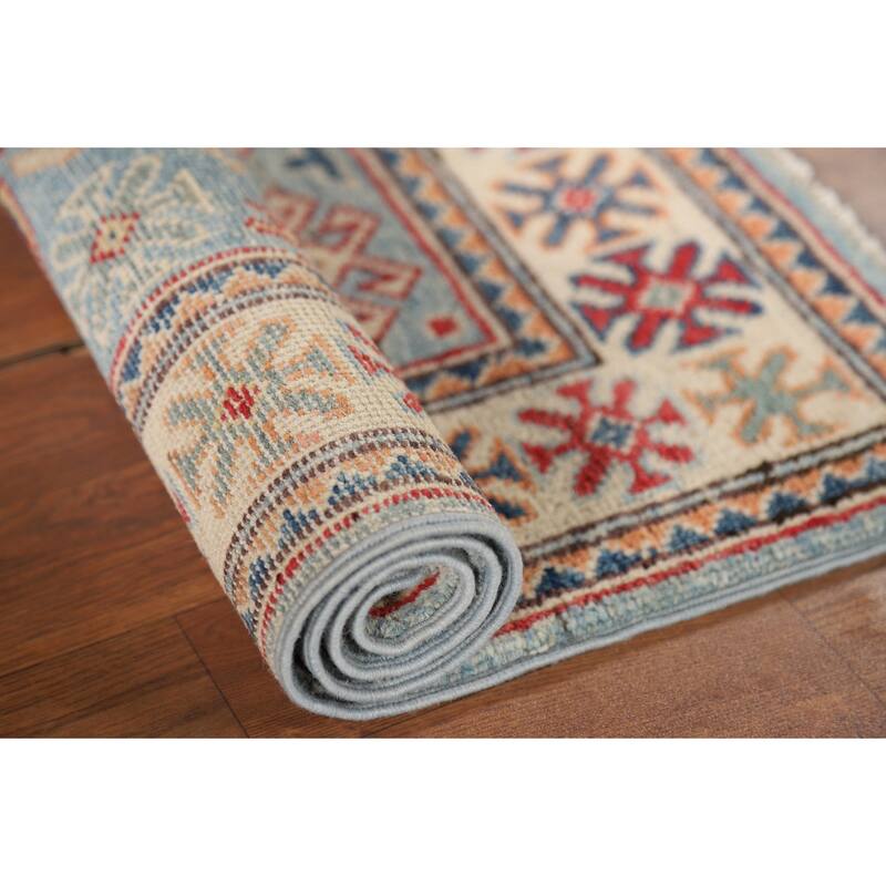 Light Blue Kazak Foyer Rug Handmade Wool Carpet - 2'1" x 3'1"