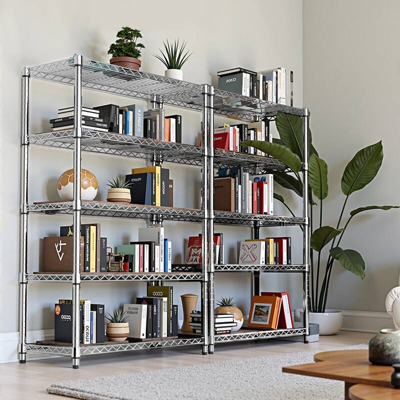 Steel Storage Shelving 5-Tier Utility Shelving Unit Steel Organizer Wire Rack for Home,Kitchen,Office,Garage, 1750 LBS Capacity