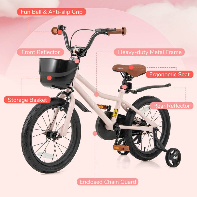 Costway 12"/14"/16"/18" Kid’s Bike with Training Wheels Adjustable