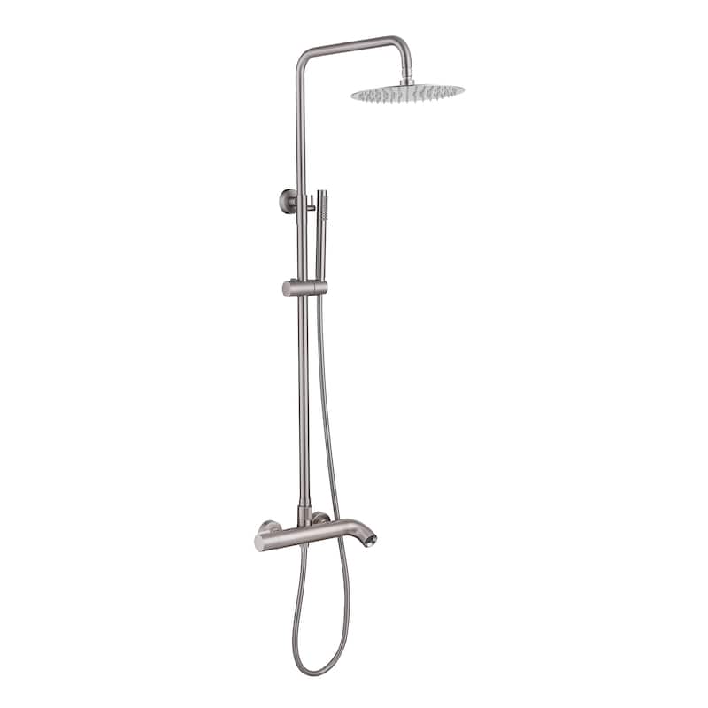 51"H Outdoor 9 Inch Round Rain Shower Set with Handheld Shower (Adjustable Slider) - Brushed Nickel