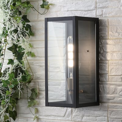 Pasadena 7" 1-Light Iron/Glass Modern Industrial LED Outdoor Lantern, Black by JONATHAN Y