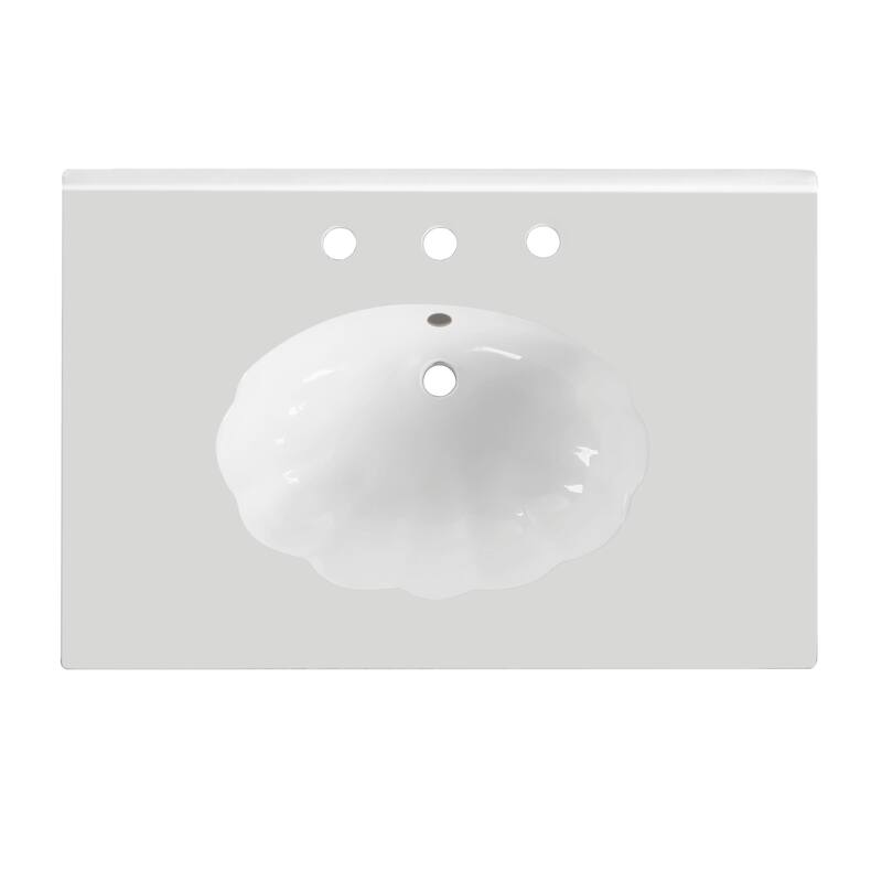 30-Inch Walnut Bathroom Vanity with Seashell Resin Sink, Flip-Up Storage & Soft-Close Doors