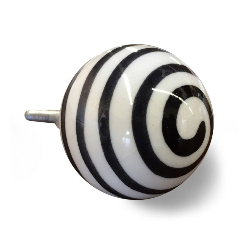 Set of 8 Hand-Painted Black & White Botanical Ceramic and Metal Cabinet Knobs - 1.5" x 1.5" x 1.5"