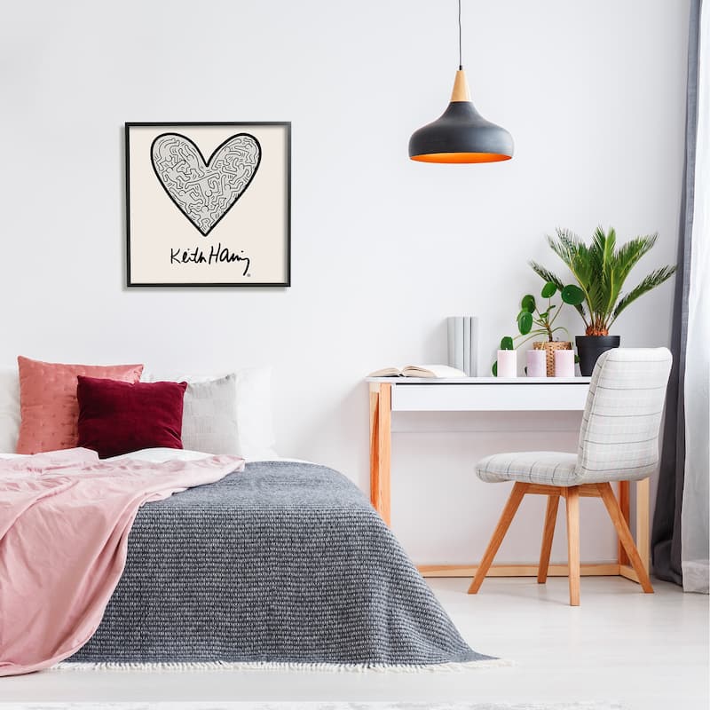 Stupell Keith Haring People Inside Heart Pattern Text Framed Wall Art - Black