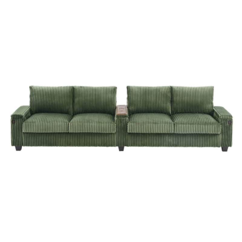 4-Seater Modern Corduroy Sofa Couch with USB Ports, Hidden Storage, and Flip-Top Cup Holders