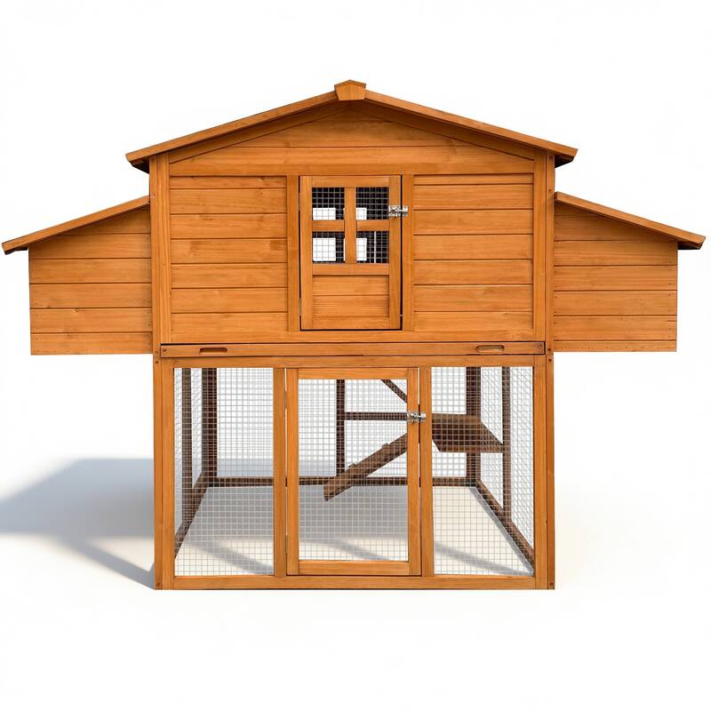 Chicken House for Outdoor with Two Nesting Box, Leakproof Pull-on Tray, and UV-Resistant Roof Panel