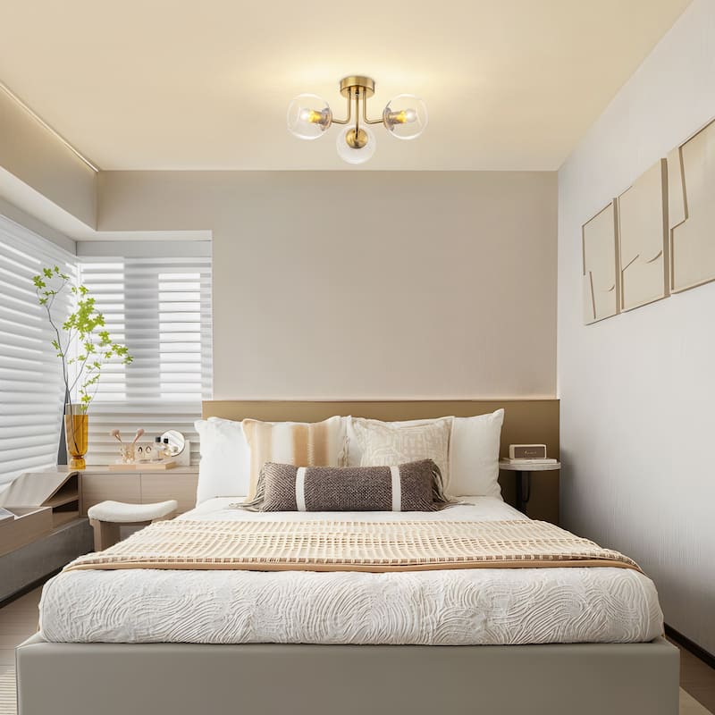 Starsky 3-Light Modern Sputnik Seeded Glass Globes Semi Flush Mount Ceiling Light