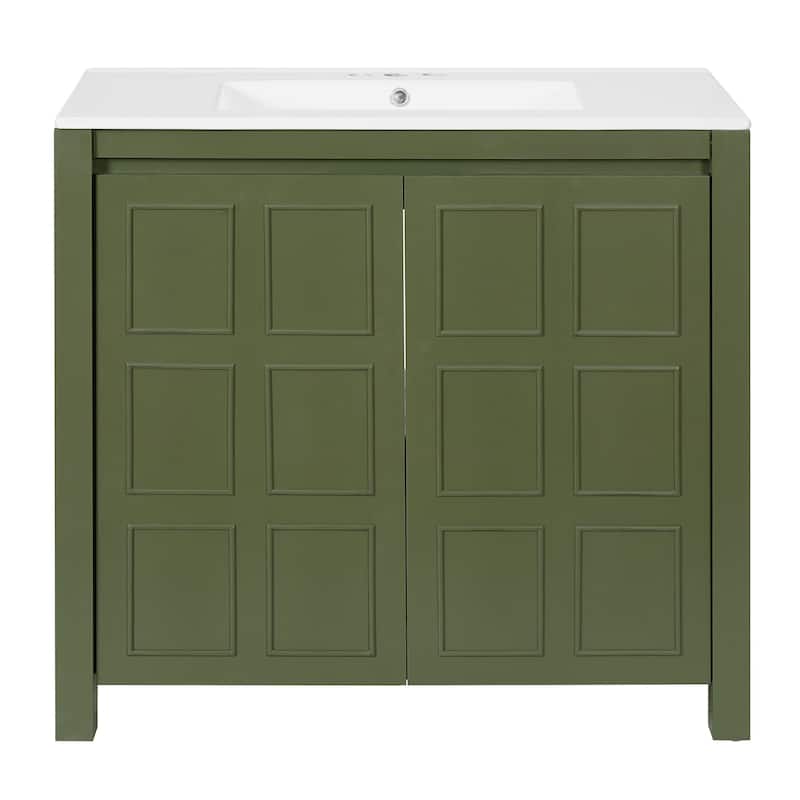 36"Freestanding Bathroom Vanity with Ceramic Sink - Olive Green