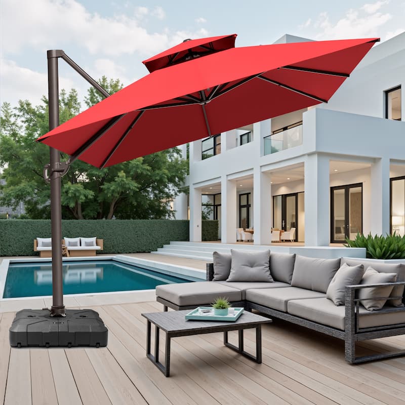 Outdoor Patio 10 x 13FT Cantilever Umbrella Double Top With Wheel Base