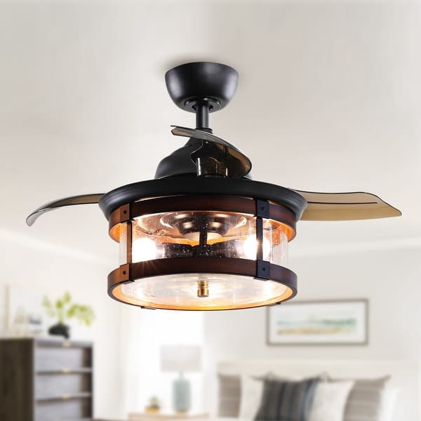 36" Industrial Retractable 3Blade Ceiling Fan Chandelier with Remote