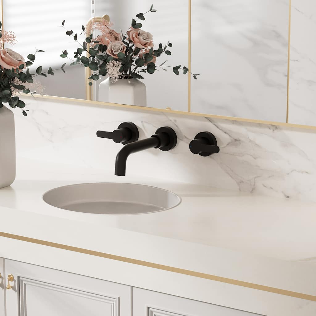 Modland Wall Mounted 2-Handle Bathroom Faucet, Water-Saving, Ceramic Valve & Matte Black
