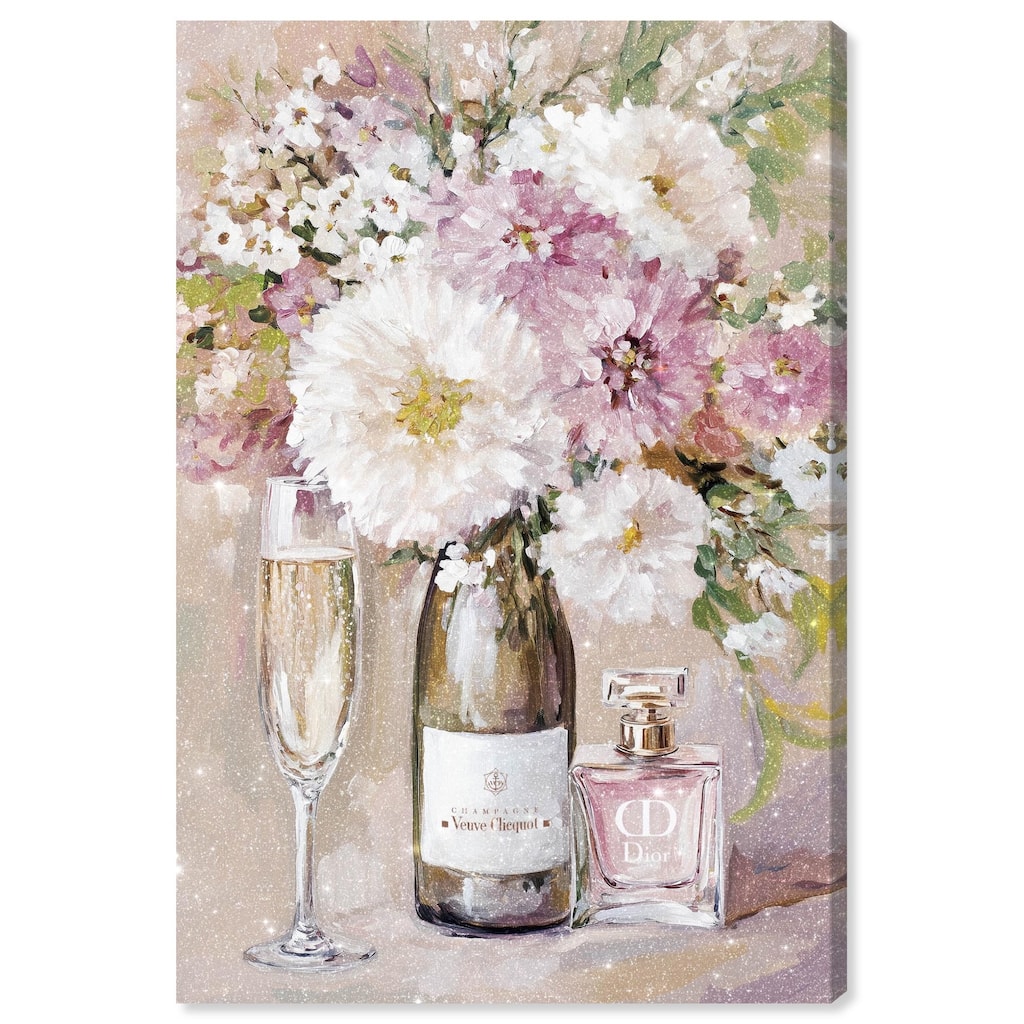 Light Floral Champagne Vase Canvas by Art Remedy, Gallery Wrapped