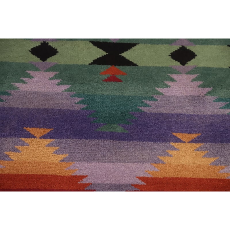 Hand-knotted Tribal Wool Purples Geometric Oriental Area Rug - 9' 0'' X 6' 1''