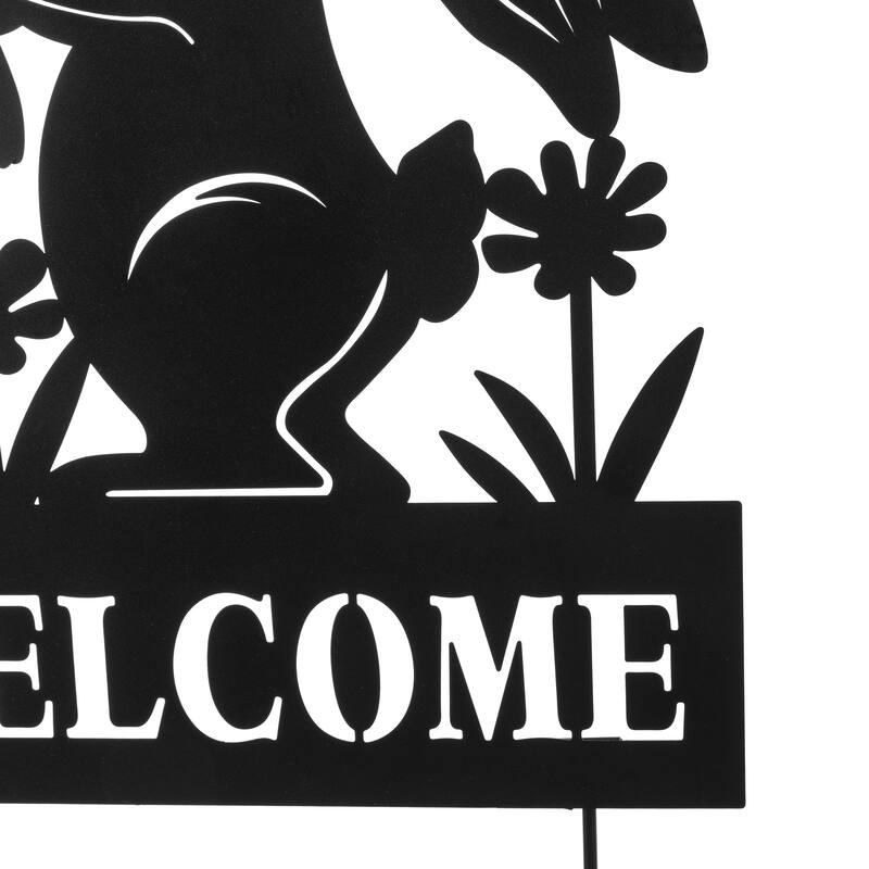 Glitzhome 30"H Multi-functional Metal Rabbit Flower Fairy Silhouette with Welcome Sign Garden Yardstake Wall Decor