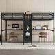 preview thumbnail 1 of 11, Black Twin Over Twin Loft Bed with Double Desk Wardrobe Shelves Power Outlet Black - Twin