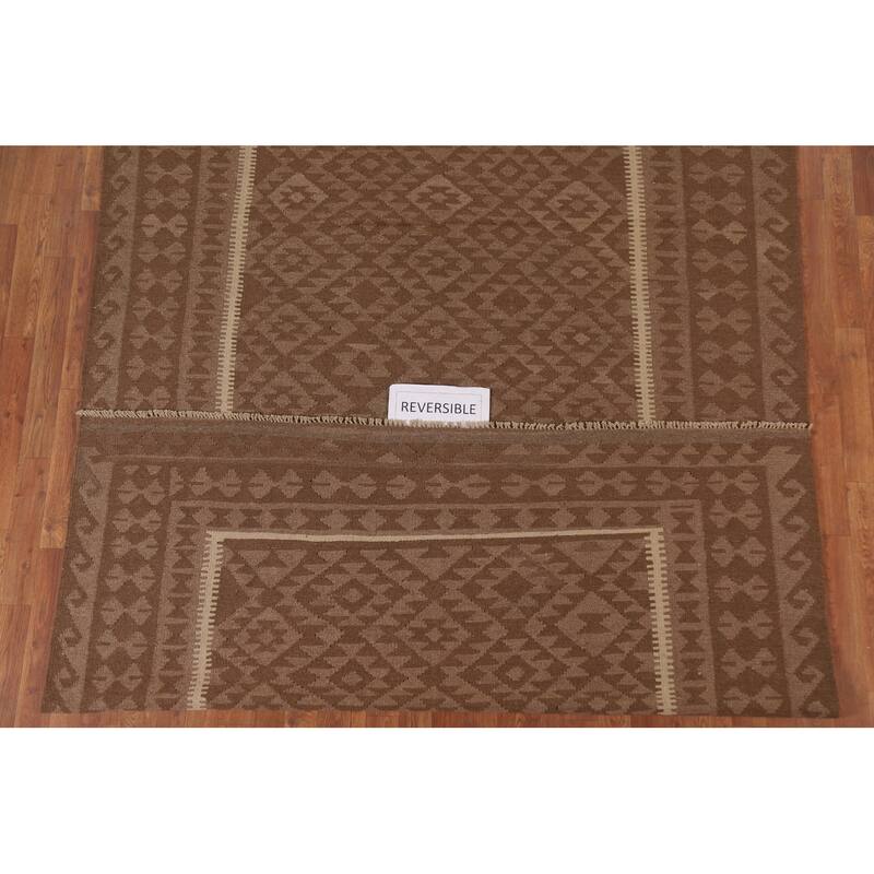 Hand Woven Oriental 100% Wool Carpet Southwestern Geometric Brown Kilim Area Rug - 9' 6'' X 6' 6''