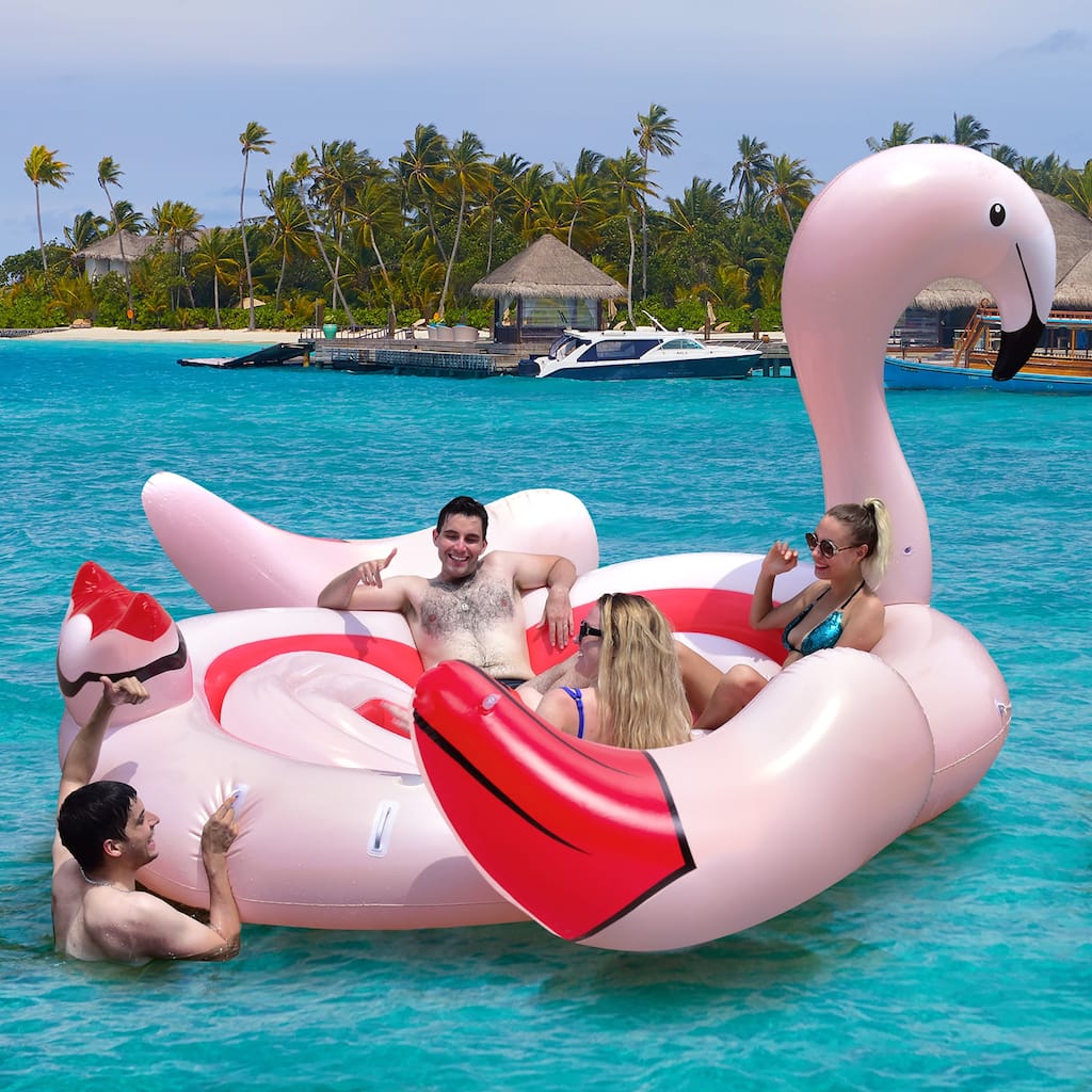 6 People Inflatable Flamingo Floating Island Ideal for Pool, Lake & - See Details