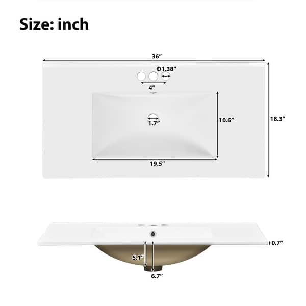 dimension image slide 2 of 14, GDFStudio - Elysia Wood Bathroom Vanity with Ceramic Sink & Storage Cabinet Organizer