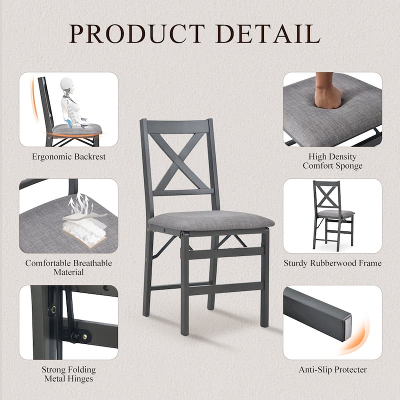 Folding Dining Chairs Set of 2 - Upholstered Wooden Frame - Indoor/Outdoor Space Saver - Pre-Assembled - Set of 2