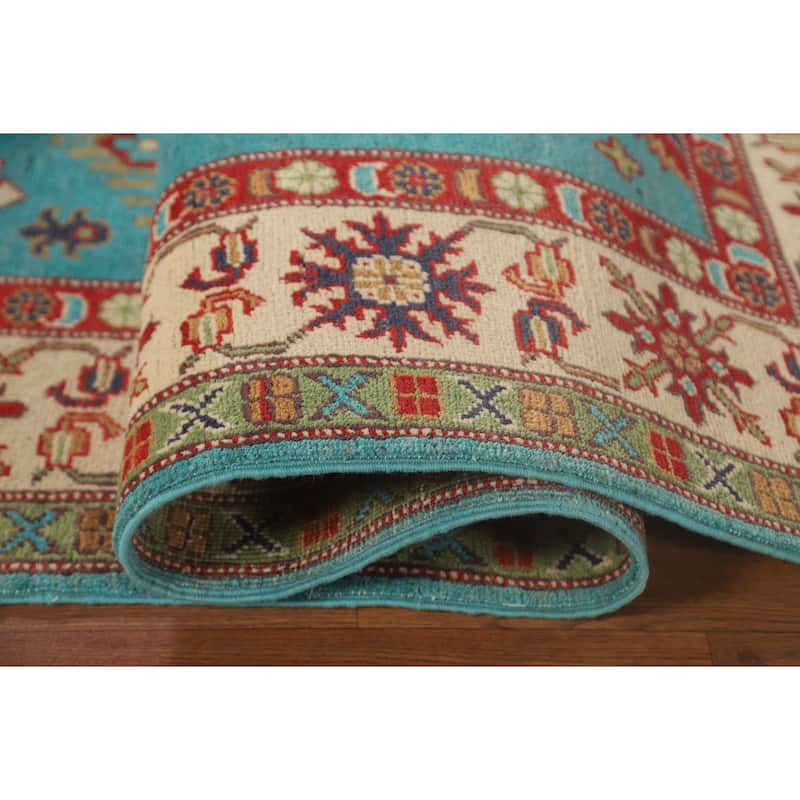 Turquoise Blue Kazak Oriental Area Rug Handmade Wool Carpet - 6'0"x 8'11"