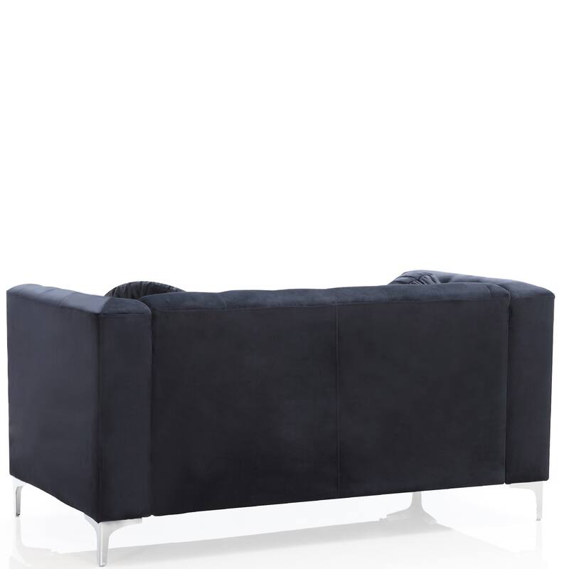 Tufted Velvet 2-Seater Sofa with Throw Pillows - 62" - Black