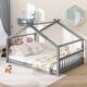 preview thumbnail 1 of 8, Full Size Wooden House Bed with Playhouse Design , Sturdy Pine Frame, Semi-Enclosed for Comfortable Sleep Grey