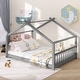preview thumbnail 19 of 43, Modern Style House Bed Wood Bed, Fun and Adorable Space, Suitable for Kids Full Grey