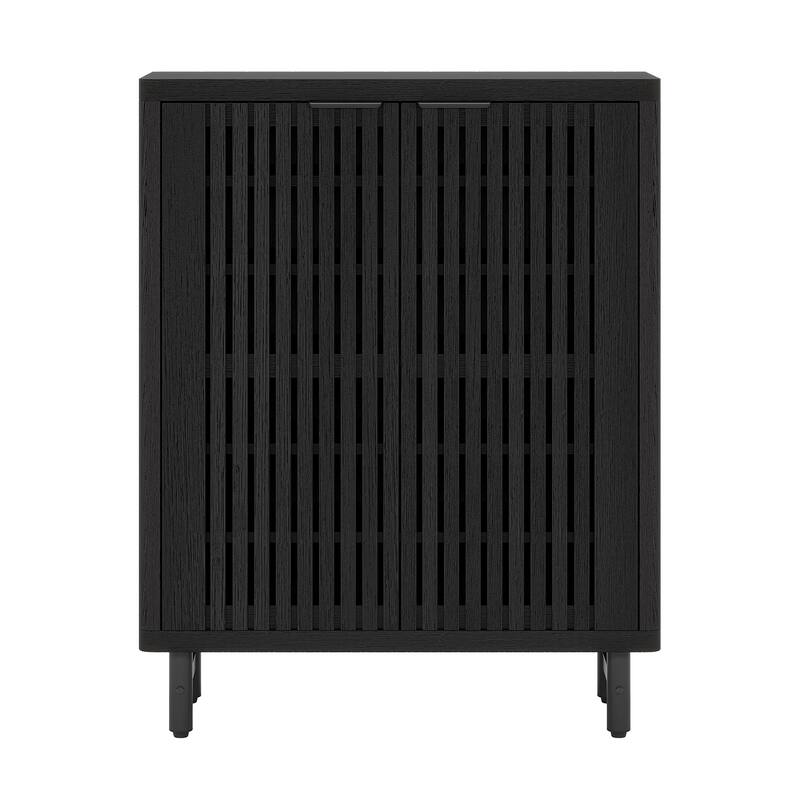 33" Modern Dark Walnut Wooden 6-Tier Shoe Cabinet with Louvered Doors