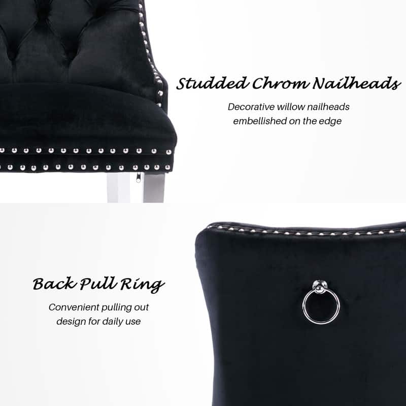 High-end Tufted Velvet Upholstered Nailhead Dining Chair Set of 6
