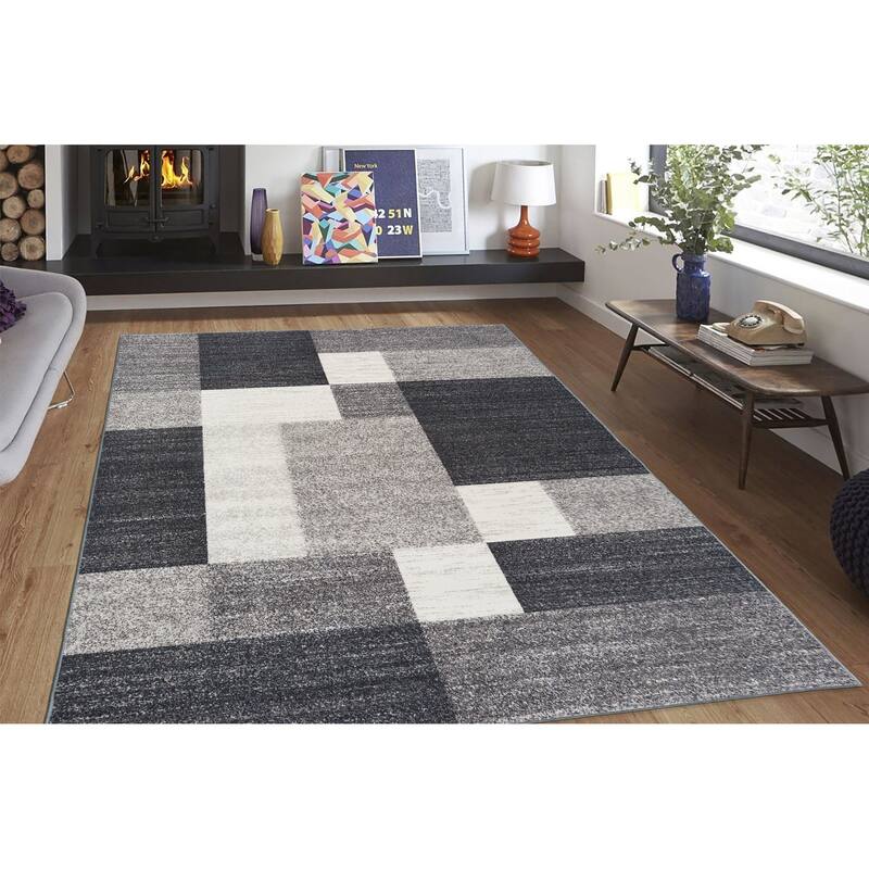 World Rug Gallery Modern Boxes Design Non-slip (Non-skid) Area Rug