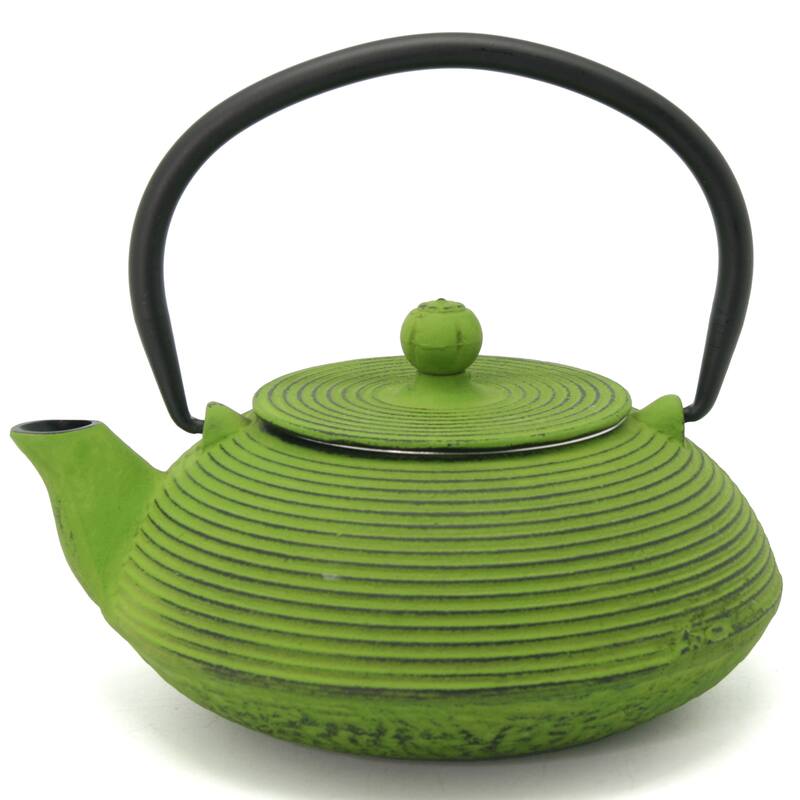 Creative Home Kyusu 20 oz Cast Iron Tea Pot Tea Kettle with Removable Stainless Steel Infuser Basket, Green - Green