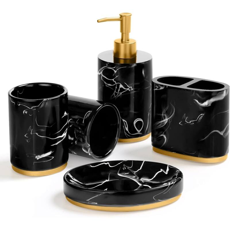 Bathroom 5-piece set for countertops, bathrooms, apartments, decorative items, imitation resin kit - Black