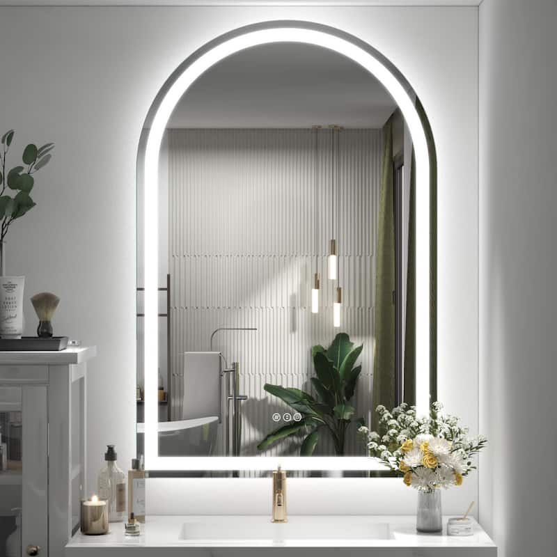 Arched LED Bathroom wall Mirror Front and Backlit light Anti Fog with 3 Year Warranty - 28x40