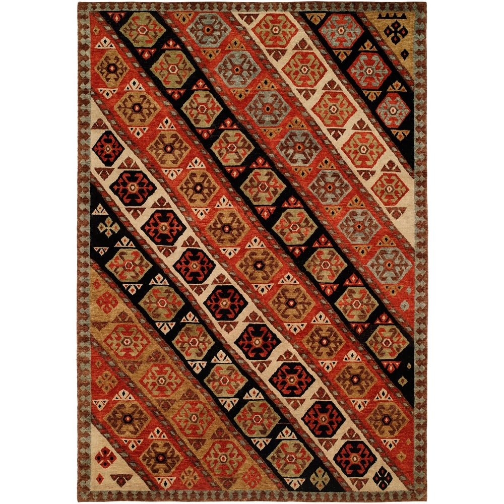 Traditional Multi-Colored Hand-Knotted Wool Area Rug
