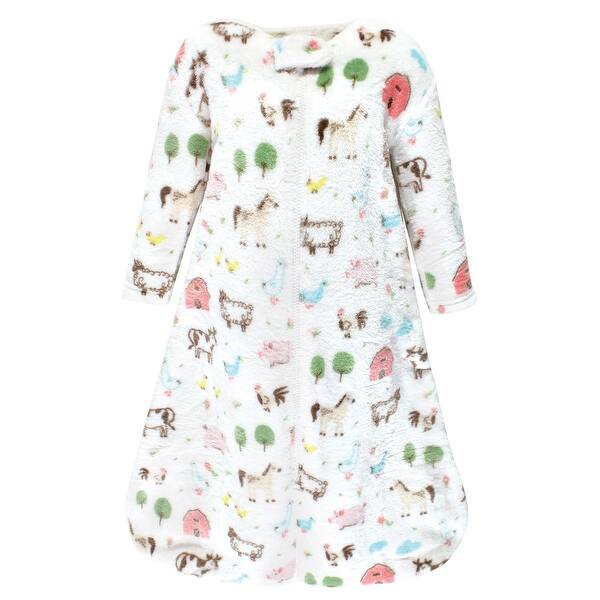 slide 1 of 1, Hudson Baby Infant Girl Plush Sleeping Bag, Sack, Blanket, Girl Farm Animals Long Sleeve 0-6 Months - Girl Farm Animals Long Sleeve